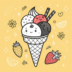 Ice cream logo clipart set. Colorful cone ice cream icon clip art in pictogram style vector illustration color pastel sweet dessert collection.	