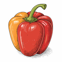 Sweet red bell peppers set isolated on white background. Bell peppers in Cartoon style. Vector illustration