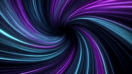 Dynamic abstract vortex of glowing blue and purple light lines on black - Powered by Adobe