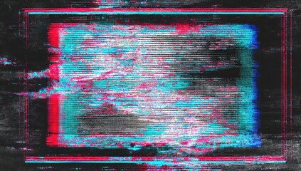 Distorted rectangular frame with glitch effects
