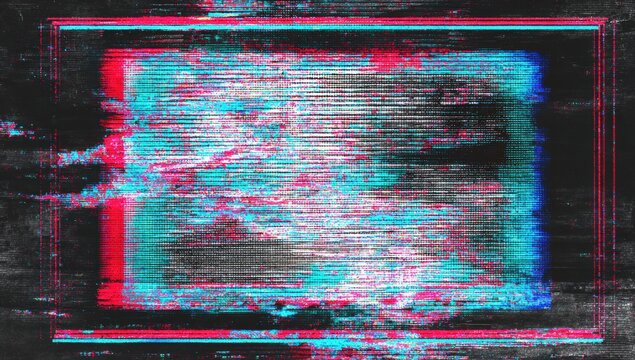 Distorted rectangular frame with glitch effects