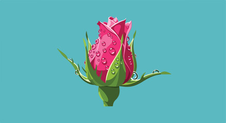 A pink rose bud, with water droplets