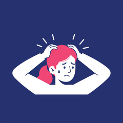 Illustration of a woman in distress, holding head, showing tears, surrounded by radiating lines