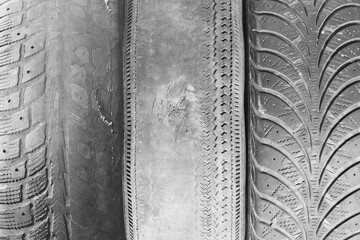 old worn damaged tires isolated