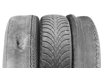 old worn damaged tires isolated