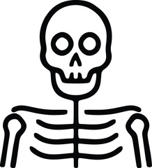 Simple outline icon of a human skeleton torso and skull