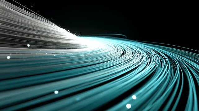 Digital art featuring flowing lines of light with a dynamic, curved arrangement against dark space