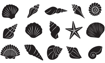 Seashell Silhouette Vector Set | Marine Shells and Starfish Clipart Collection