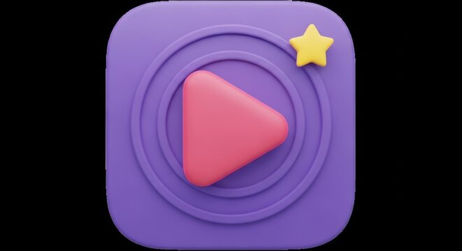 3d play button icon with star accent