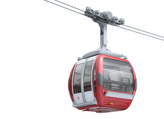Red Alpine Cable Car Cabin Isolated on White