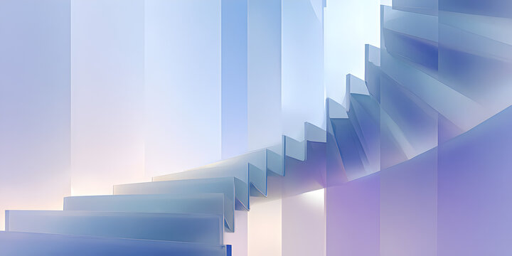 Ascending abstract staircase of light and glass, representing progress, innovation, and future possibilities in a modern, ethereal setting.