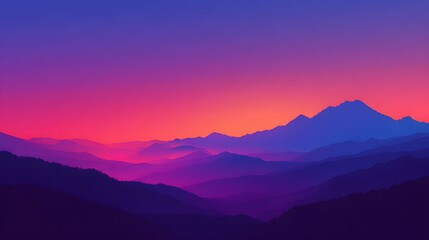 Obraz premium Layered mountain range displays vibrant sunset gradient across the horizon