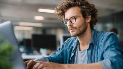 Fototapeta premium Developer coding scripts in a bright office, tech innovation in cybersecurity, coding culture in focused work, software solutions in script analysis, secure programming , World Cod