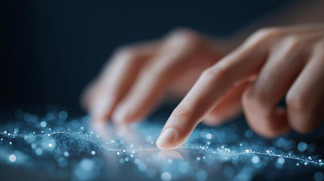 Hands touching a data network on a digital device, tech innovation in global connectivity, coding culture in tech interaction, software solutions in data networks, digital touch ,