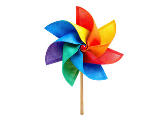 Colorful Pinwheel Toy with Curved Blades Isolated on White