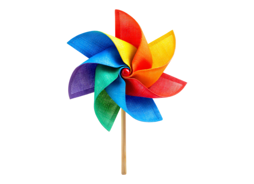 Colorful Pinwheel Toy with Curved Blades Isolated on White