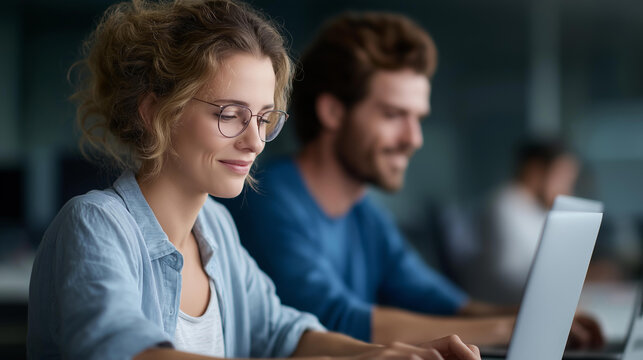 Developers working on cloud apps with laptops, tech innovation in cloud tech, coding culture in native development, software solutions in cloud infrastructure, cloud computing , Wo