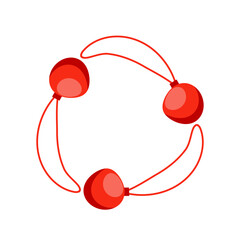 Christmas tree toys circle frame. Round Christmas themed border from red layers. Vector. Isolated on a white background.