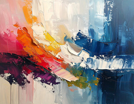 Vibrant brush strokes create an expressive artwork bursting with colors and textures in a dynamic design