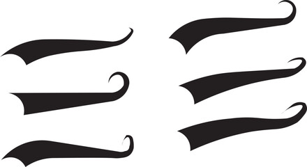 Swoosh and swash tails line and flat collection. Swooshes text tail for baseball design.. Sport logo typography elements. Vector illustration.