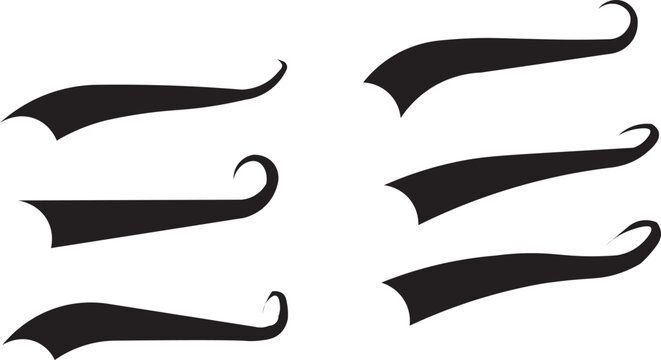 Swoosh and swash tails line and flat collection. Swooshes text tail for baseball design.. Sport logo typography elements. Vector illustration.