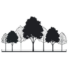 Architectural Drawings, Minimal style cad tree line drawing, Side view, set of section wetland forest outline for landscape design drawing. Vector illustration in seperate element