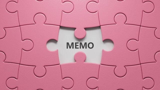 Naklejki puzzle pieces with missing pieces with MEMO business word.close up of puzzle pieces with missing pieces,Business Concept.3D rendering.
