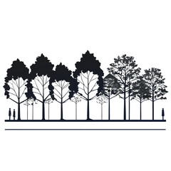 Architectural Drawings, Minimal style cad tree line drawing, Side view, set of section wetland forest outline for landscape design drawing. Vector illustration in seperate element