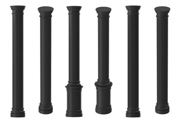 Fototapeta premium Black decorative columns in various classical architectural styles
