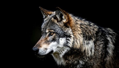 Captivating Portrait of a Majestic Wolf Against a Dark Backdrop.