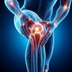 Human anatomy illustration of knee joint pain and inflammation