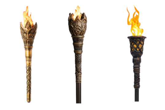Collection of torch symbolizing hope and freedom. full length isolate on transparent background