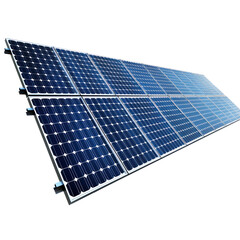 A group of solar panels arranged in a neat grid pattern. full length isolate on transparent background