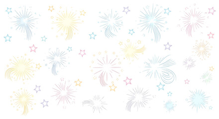 Delicate pastel fireworks and star pattern celebration background for festive events