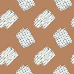 Seamless Pattern with potholder and kitchen mitten 