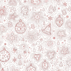 Fototapeta premium Festive Christmas pattern with trees, ornaments, snowflakes and bells, perfect for adding a touch of holiday charm to any project or design