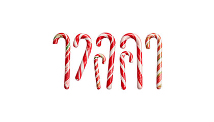 Red candy cane decorated with a Christmas heart shape on a white background