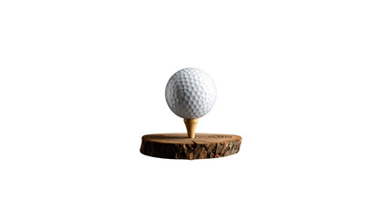 Close-up of a single golf ball on a tee, isolated on white background