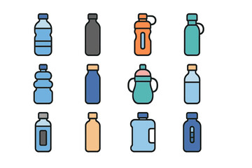 Fototapeta premium Water Bottles Variety Icon Set