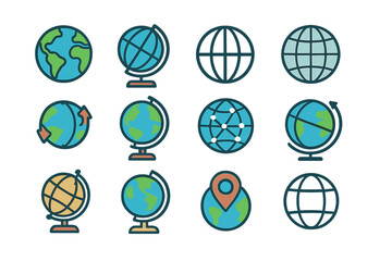 Fototapeta premium globe icons set, various Earth representations