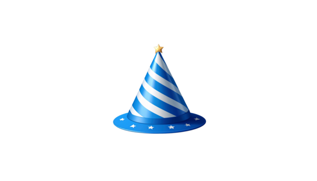 Blue party hat with isolated decoration on white background - Powered by Adobe