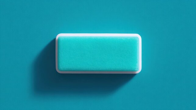 Flat lay of a square-shaped object on a turquoise background. the object appears to be made of a soft, sponge-like material and has a white border around the edges.