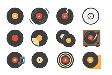 Vinyl Records Flat Design Icons Set