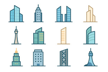 Fototapeta premium Set of Minimalistic Skyscrapers and Towers Icons