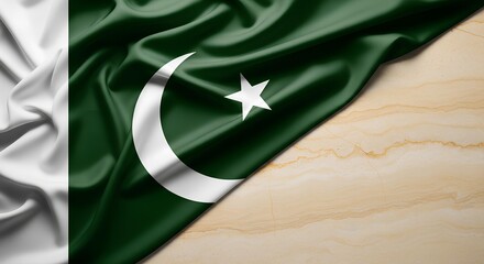 Flag of Pakistan, featuring a green field with a white crescent moon and a five-pointed star, alongside a vertical white stripe.