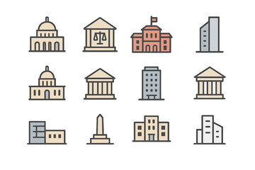 Building Icons Set in Minimalist Style