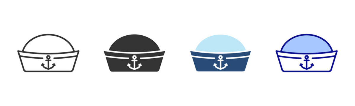 Sailor Cap Icon Set. Designed In Multi Style