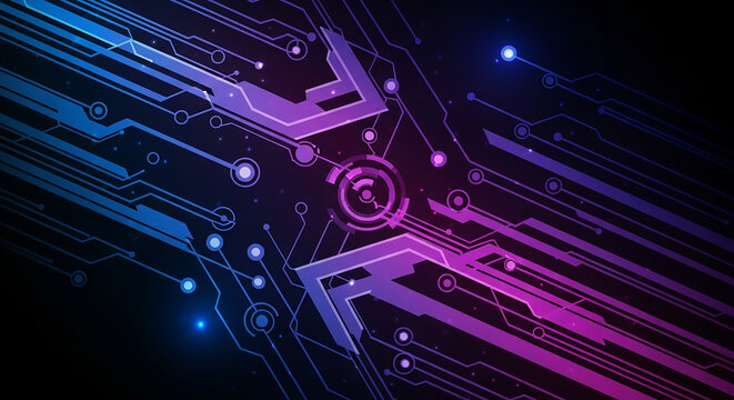 Abstract Digital Circuit Board Design with Futuristic Technology Background.