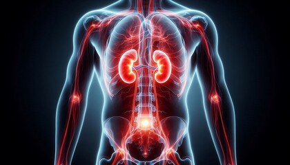 Human anatomy of the kidney system and circulatory system