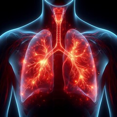Human lungs anatomy glowing red and blue medical illustration